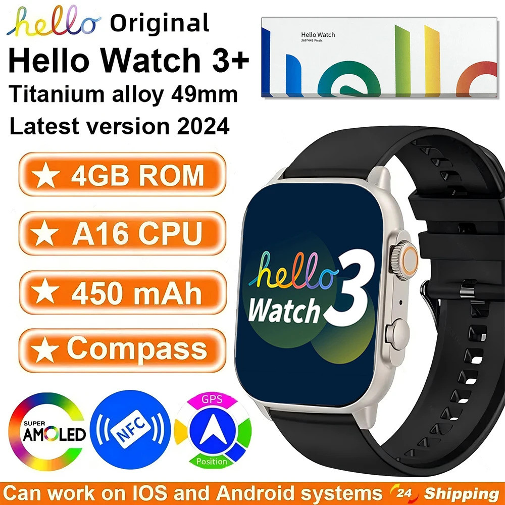 New 74 2024 Original Hello 3 Plus Smartwatch 49Mm AMOLED 4G ROM NFC ...