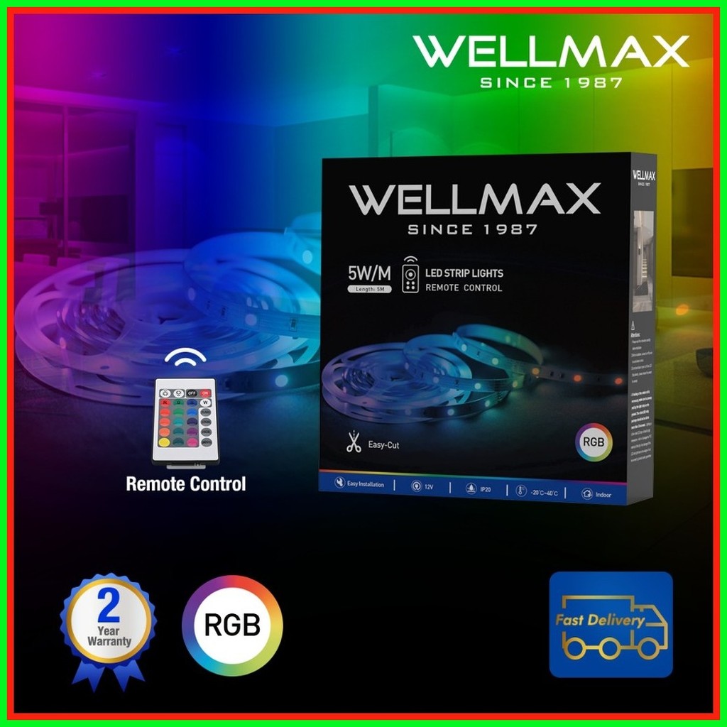 WELLMAX RGB LED Strip Light 5M Color Changing Flexible Lights With ...