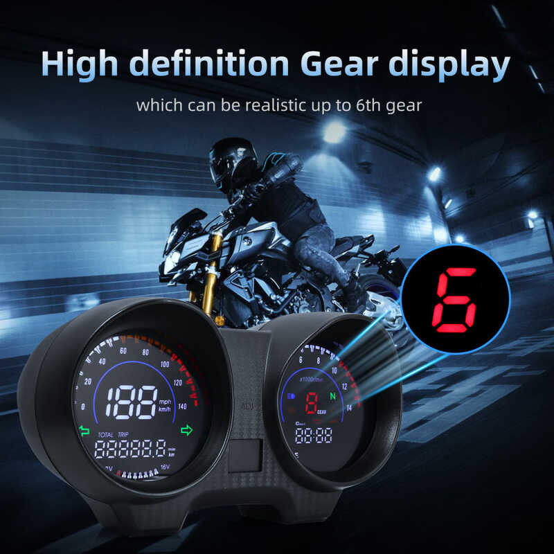々 Motorcycle RPM Speedometer Voltmeter Moto 6 Gear Display Fuel Gauge ...