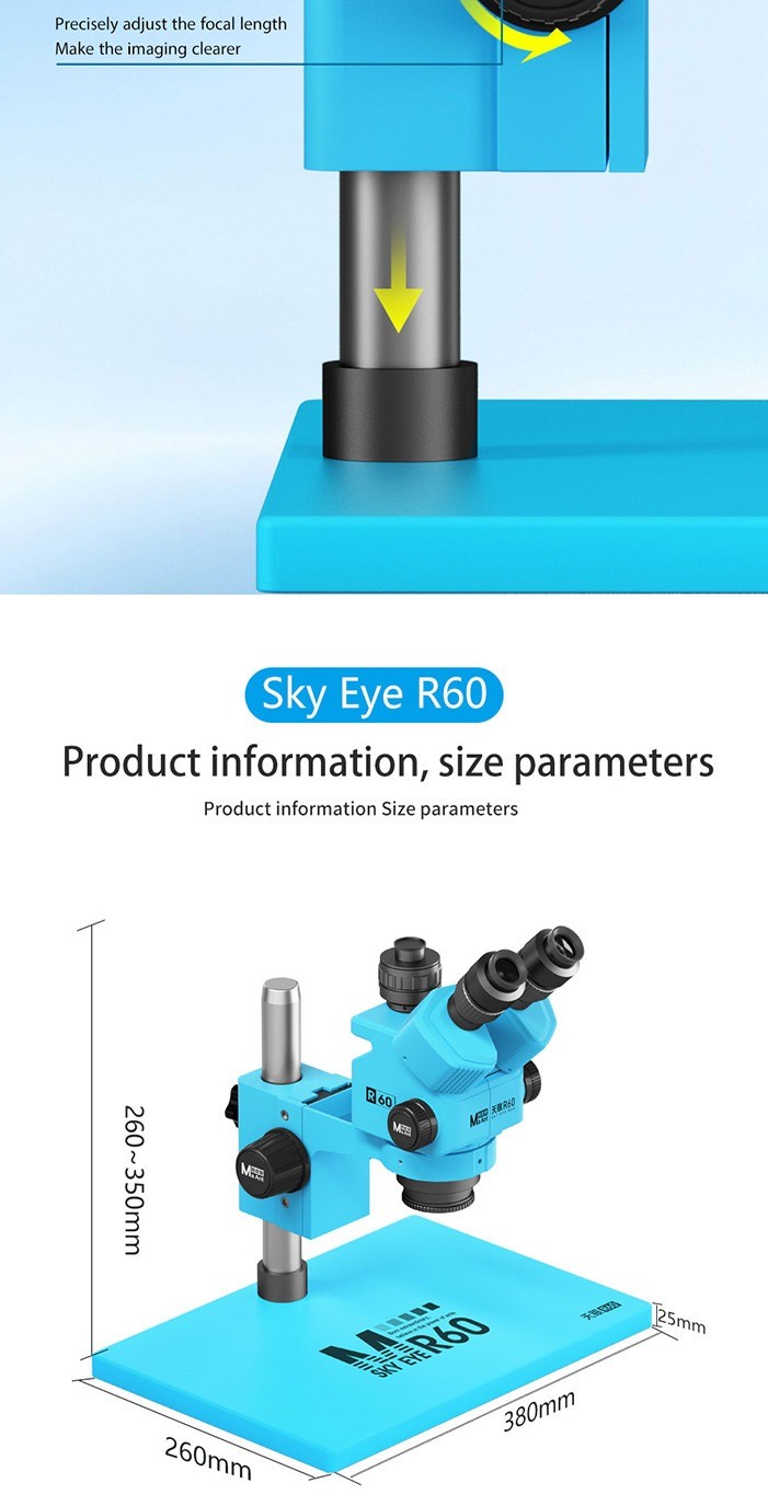 MaAnt Sky Eye R60 Trinocular Microscope with 7-60X Zoom 0.7X-6.0X ...