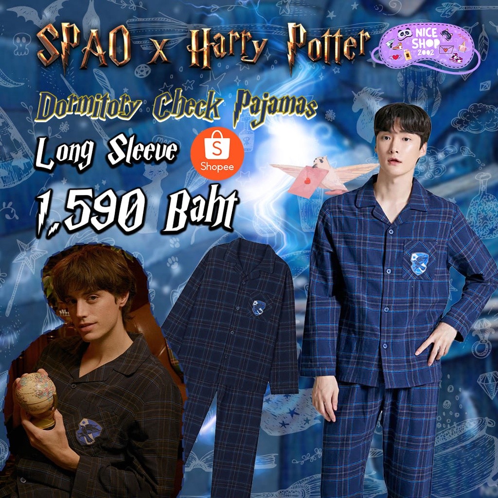 Spao x Harry Potter Pajamas Dormitory Check set (Navy) | Shopee Philippines