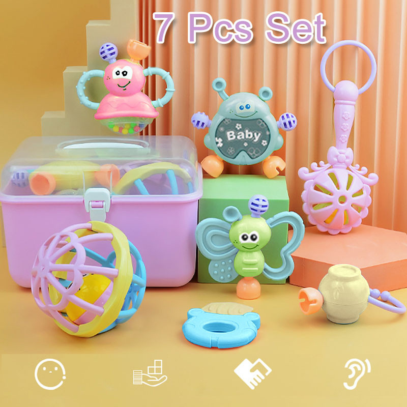7Pcs Newborn Soft Teethers Rattels Toys Set Baby Accessories Soft ...