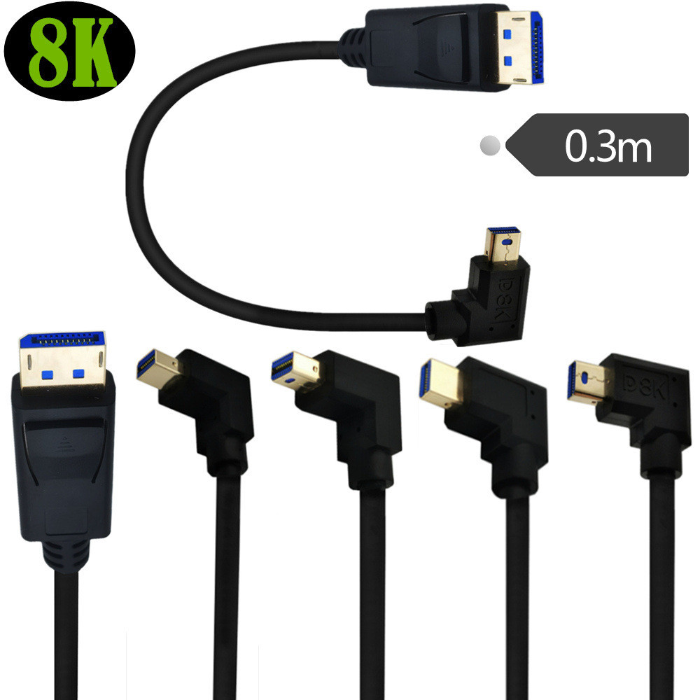 8k Version 1.4 Gold-Plated mini Displayport Curved 90 Degree to dp ...