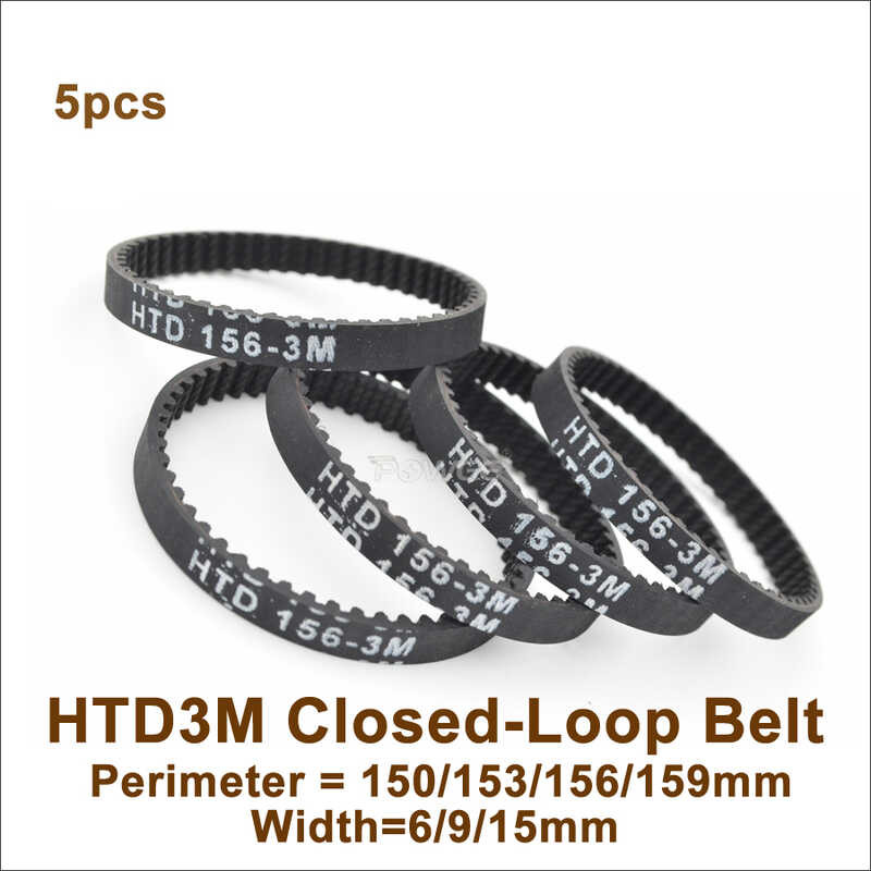 Set Di 5 Cinghie Sincrone Dentate HTD-3M In Gomma - Perimetri 150-159mm, Larghezze 6/9/15mm, Per Trasmissioni Di Precisione