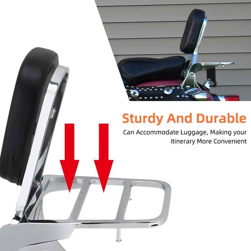 Lage Chrome Rack Pad Kit Motorcycle Rear Passenger Backrest Sissy Bar ...