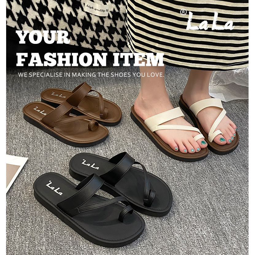 LALA Casual Comfy Soft-Soled Flat Slippers One Ring Strap Cross-Strap ...