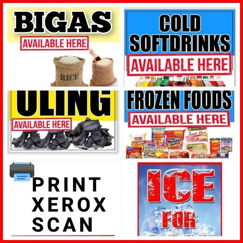 SARI SARI STORE SIGNAGE LAMINATED Frozen Foods Soft Drinks Ice Bigas ...