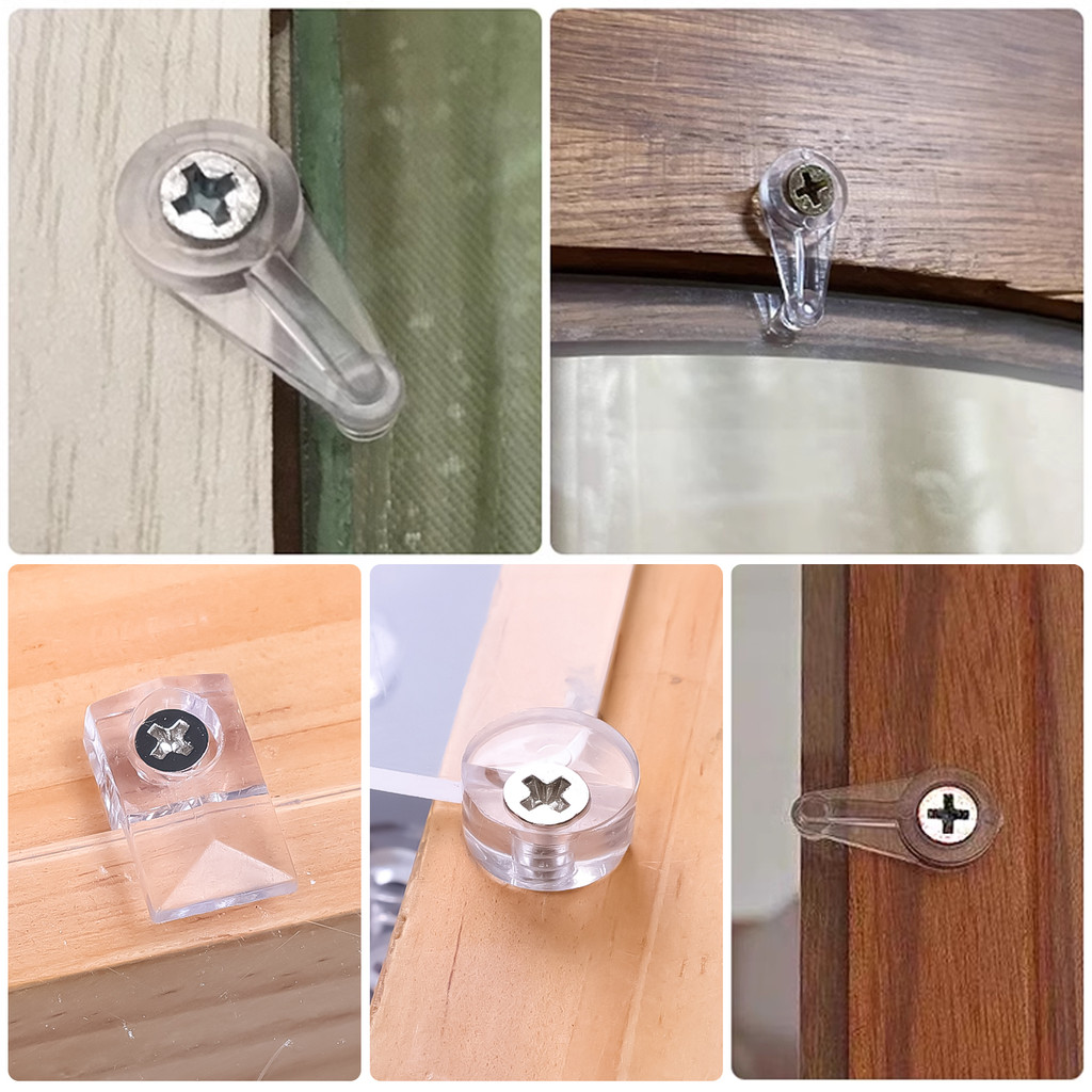 Plastic Glass Retainer - Transparent Mirror Cabinet Fix Clips - Wall ...