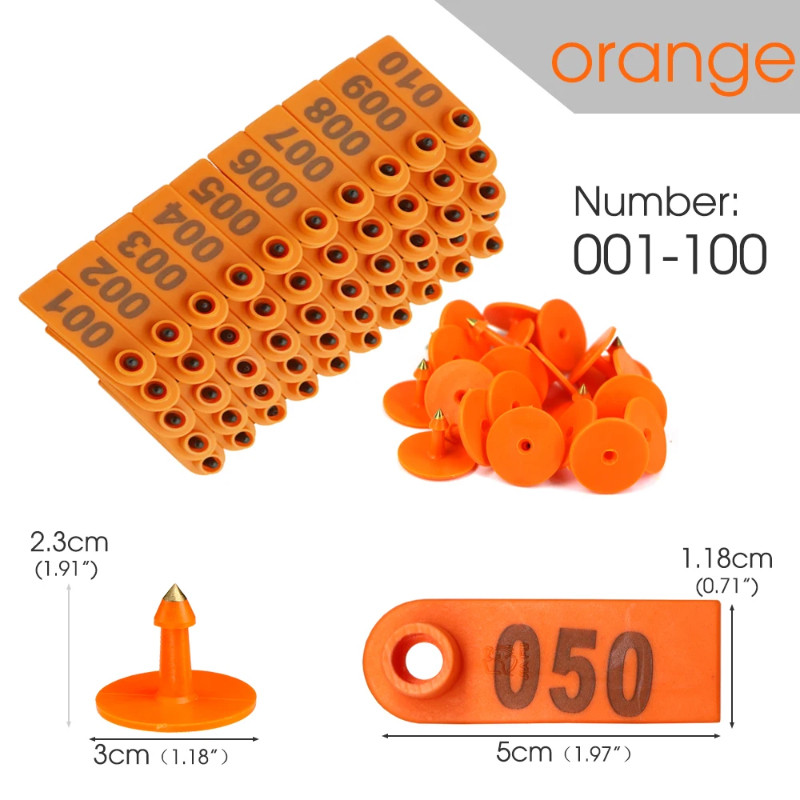 Number 001-100 100PCS Pig Ear Tag Set Animal Identification Ear Tag ...