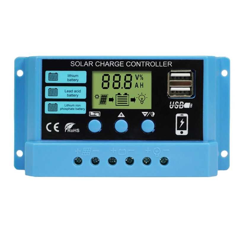 10A 20A 30A Blue PWM Solar Controller 12V 24V Panel Charger Regulator ...