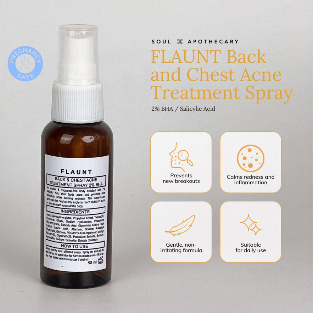 ♞SOUL APOTHECARY: FLAUNT Back and Chest Acne Treatment Spray (2% BHA ...