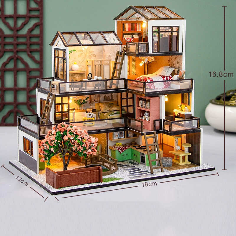 Wooden Diy Doll Houses Dream Town Casa Miniature Building Kit Villa ...