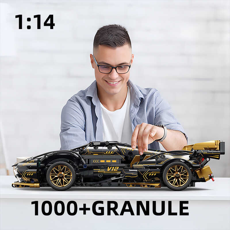 Black 2024 V12 RC Tech Racer 1:14Diy Roadster Building Block Assembly ...