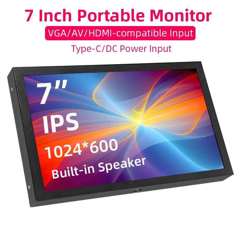7 Inch Portable Screen 1024x600 IPS LCD HDMI-compatible VGA AV Input DC ...