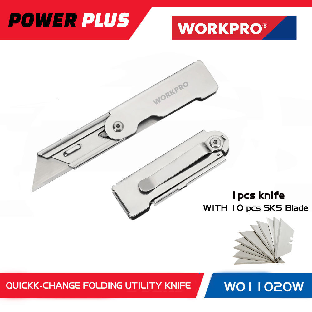 Powerplus Workpro Quickk-Change FOLDING UTILITY KNIFE With 10Pcs Sk5 ...