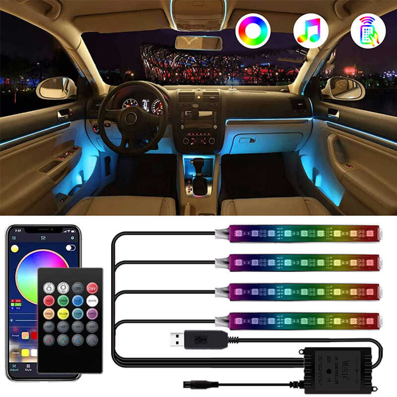USB 2 Ff LED Car Interior Atmosphere Decorative Lights Foot Lamps 48Led ...