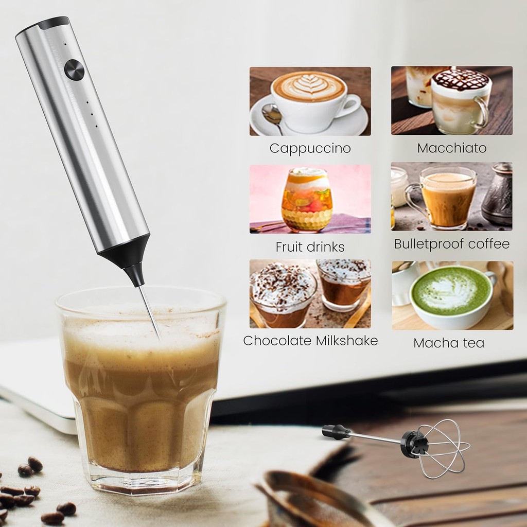 DSP Rechargeable Milk Frother & Electric Whisk - 3 Speeds Up To 12000 RPM, Handheld For Lattes, Baking, Protein Shakes (White) - View #12