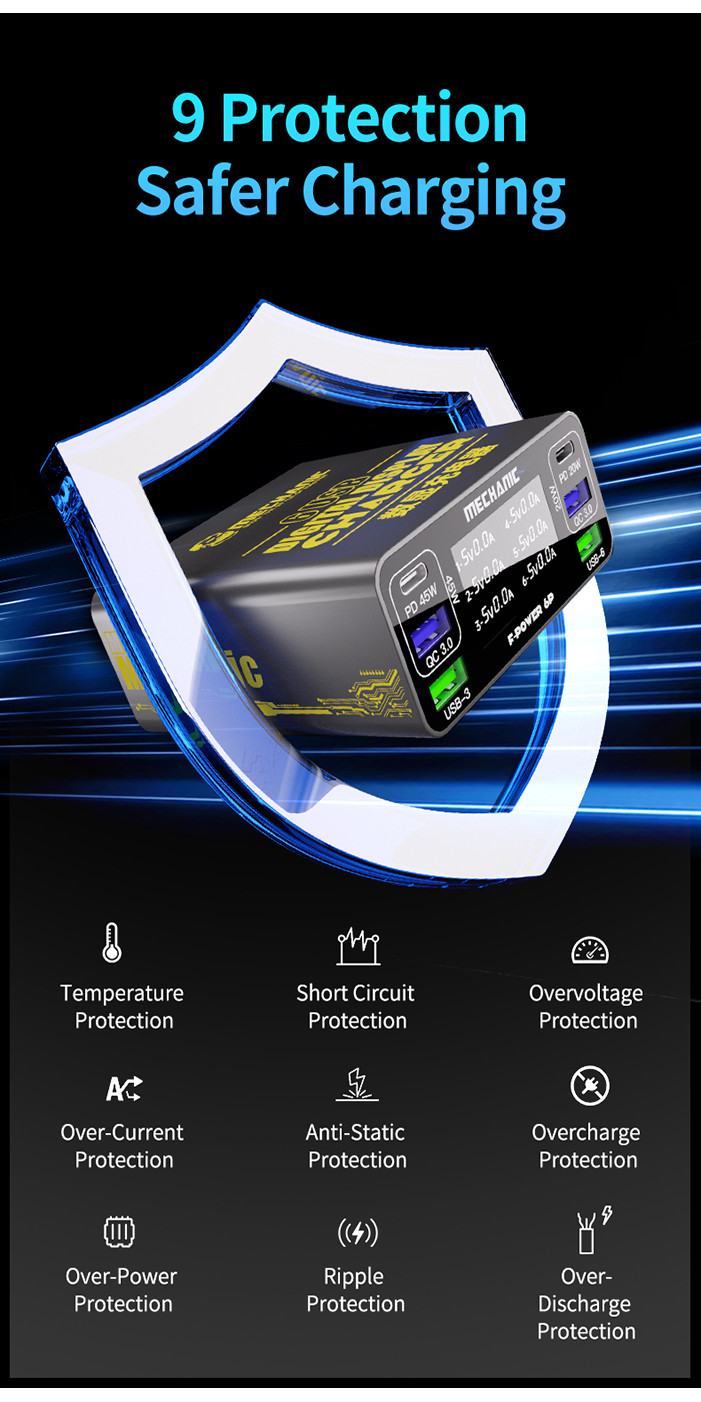 MECHANIC F-Power 6 Digital Display Multi-port Fast Charger Fast ...
