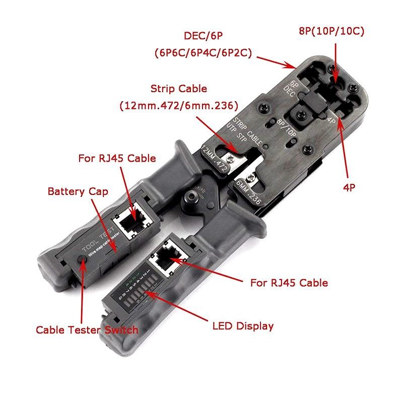 2 in 1 Wire Crimping and Testing Pliers RJ11/12/45 Cable Crimper Wire ...