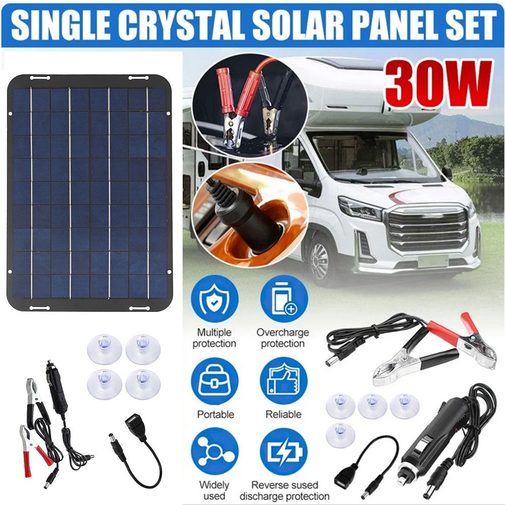 30W Solar Panel 12V Trickle Charger Battery Charger Kit Maintainer Boat ...