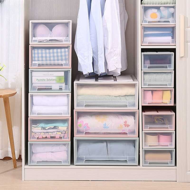 Large Capacity Drawer Clothes Storage Box Plastic Stackable Transparent ...