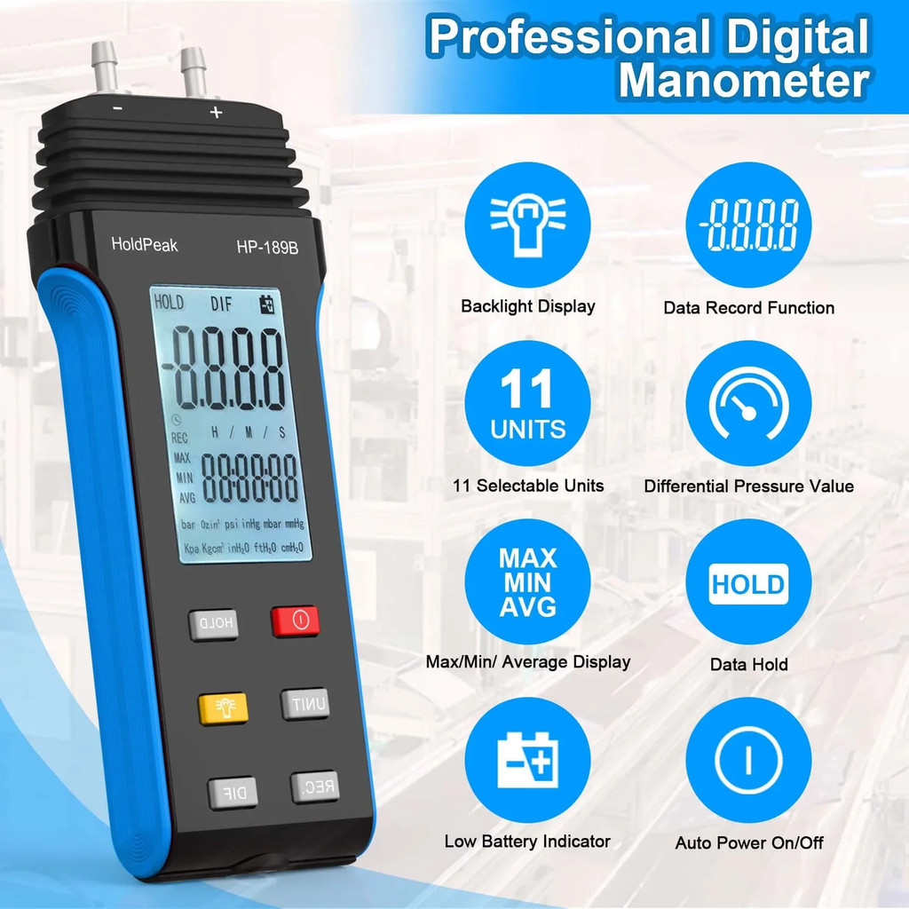 Hp-189B Digital 24 Manometer, LCD Display Dual-Port Gas Tester With ...