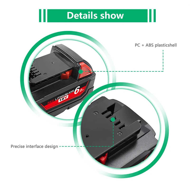 2X Ersatzakku für Milwaukee M18B5 18V 5,0Ah Batterie mit M12-18C