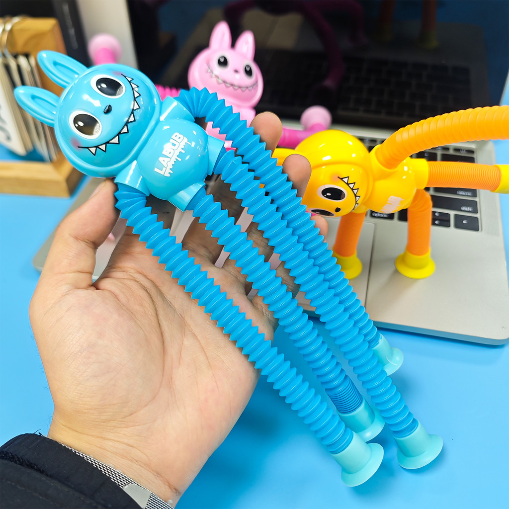 Children's Telescopic Squeeze Pop Tubes Labubu The Monster Suction Cup ...