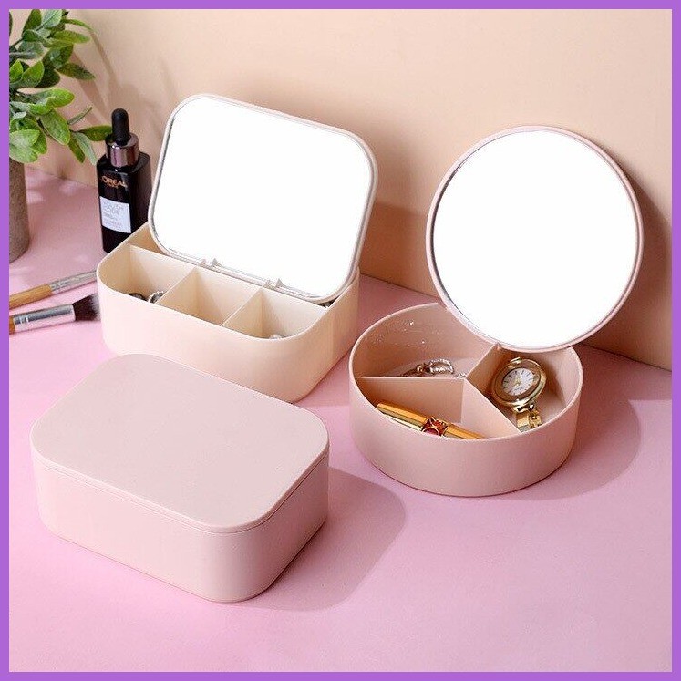 Desktop Makeup Mirror with Storage Vanity Mirror Jewelry Storage Box ...