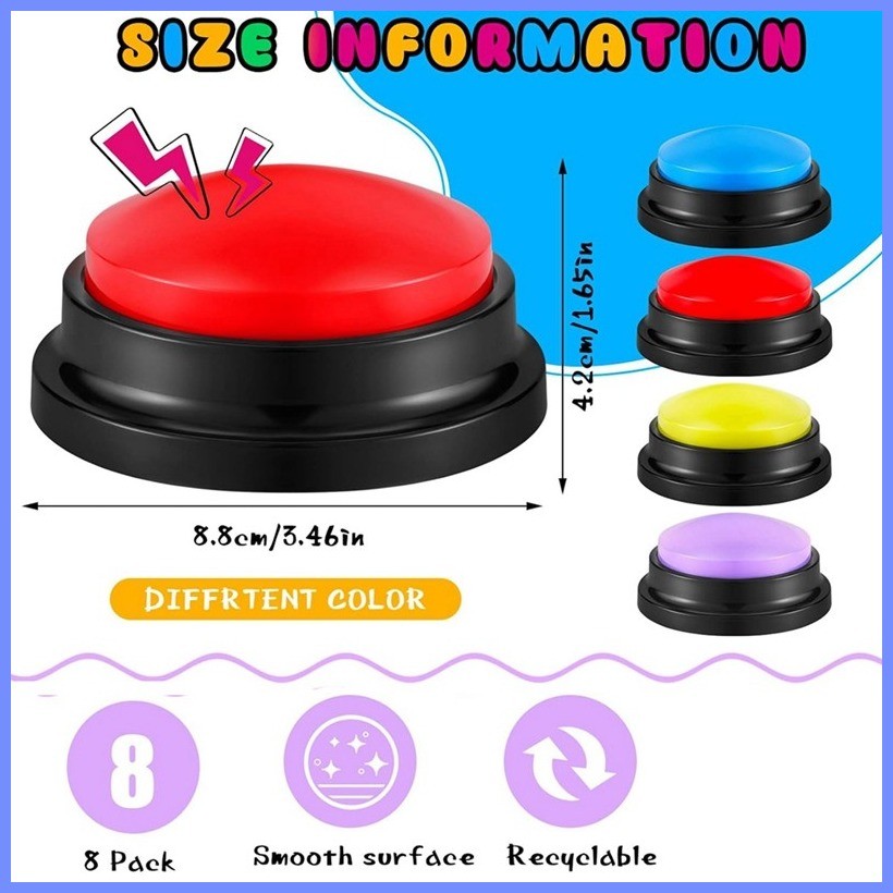 8 PCS Answer Buzzers Button Answer Buzzer Game Show Buzzer Recordable ...