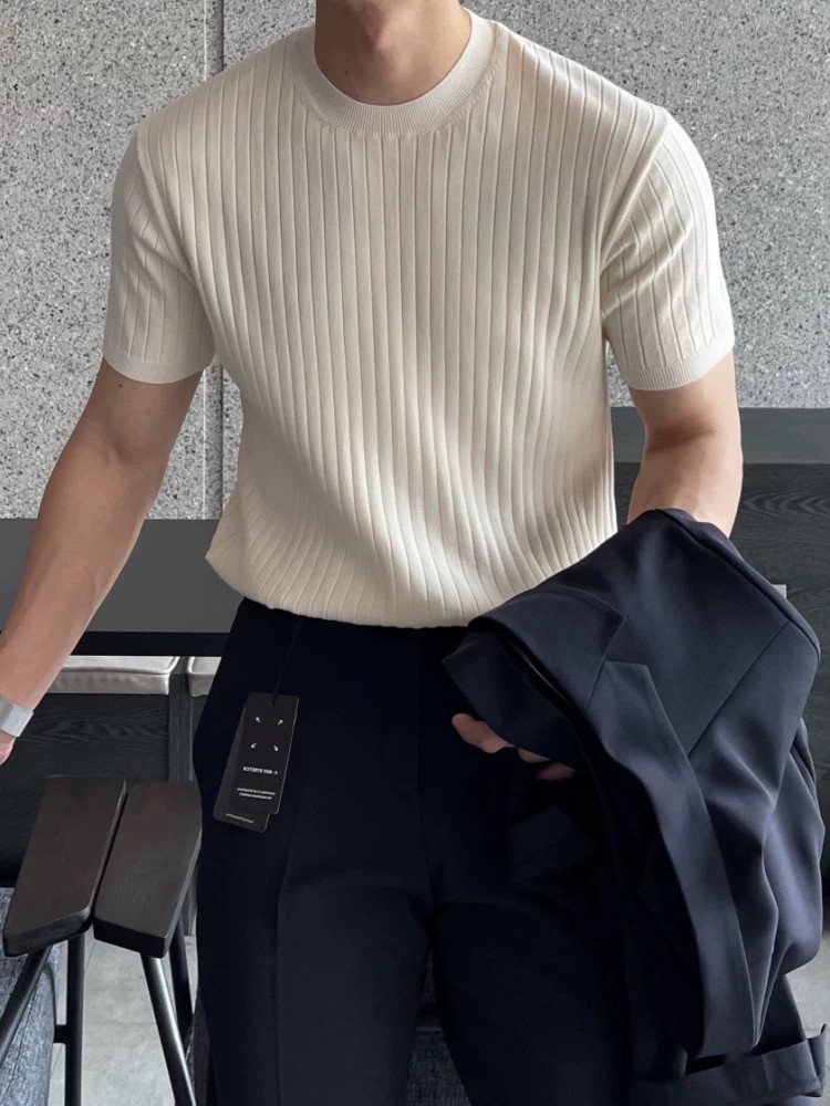 ProMan-Korean Style Plain Stripes T-Shirt For Men Stretchy Simple ...