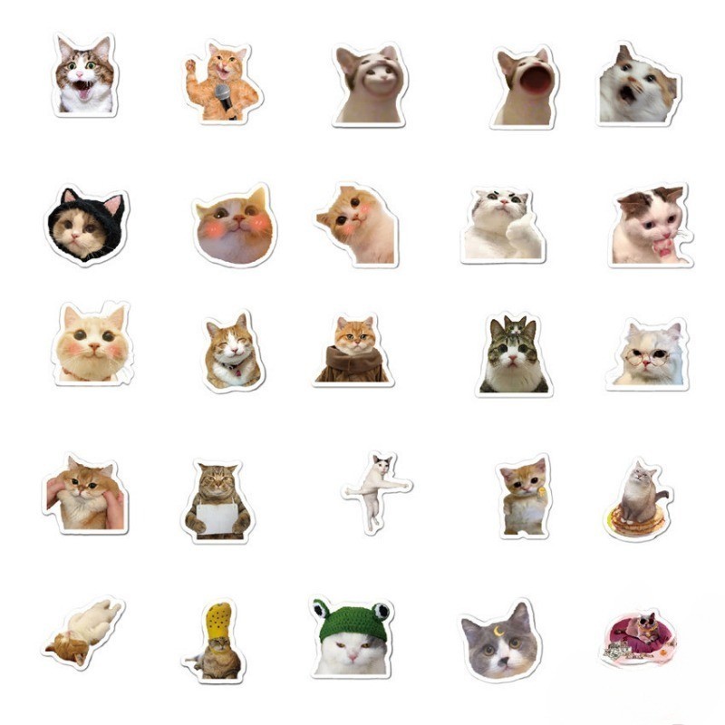 50pcs Cute Funny MEME Cat Stickers Kawaii Cartoon Animals Decals Laptop ...