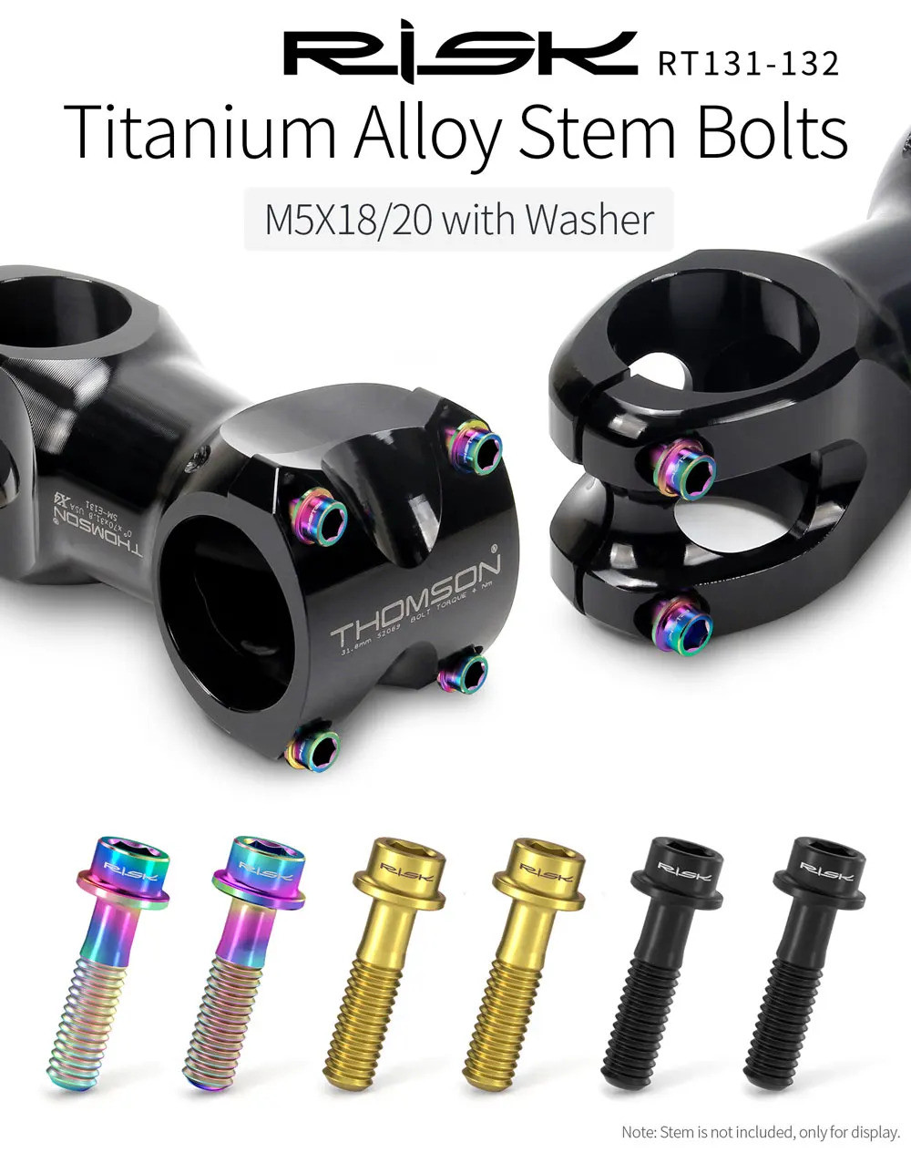 BUENTYA 6 Pcs Bicycle Stem Screw,M5 X 18mm Bike Stem Bolts Screw Stainless Steel Fixed Stem Bolts Colorful Bike Stem Screw Washers Set With 12 Pcs M5 X 11 5mm Bicycle Rotors Screw For Bicycle Stem