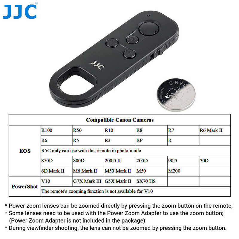 JJC Bluetooth Wireless Remote Control For Canon EOS R100/R8/R50/R6II/R10/R5/R6/R7/R3/R/RP/90D/850D/200DII/200D/M6II/M50/M200, PowerShot V10/G5X II/G7X