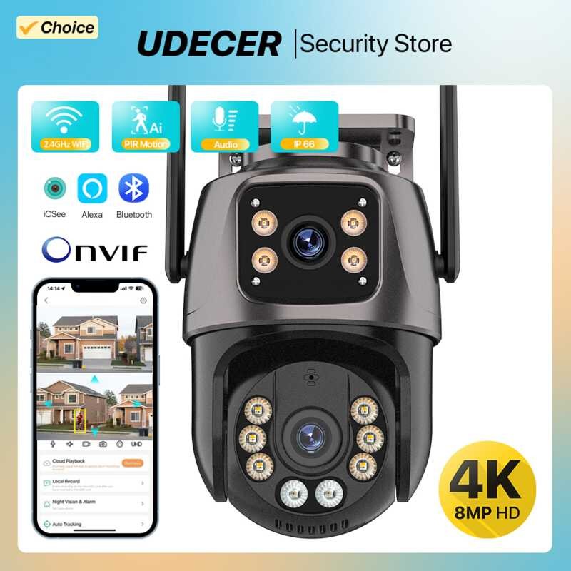 Lens Dual 360º Wifi Camera IP66 Security Protection 8MP 4K Wireless ...