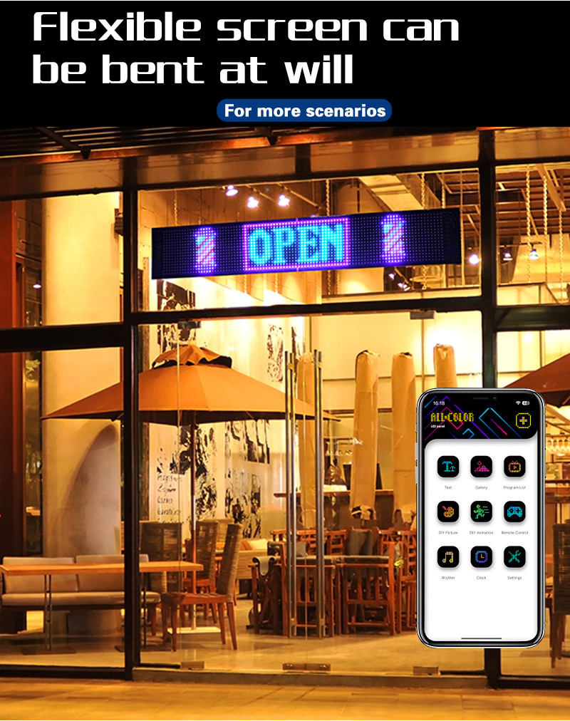 RGB Flexible LED Display Bluetooth Programmable Soft Sign Strip Lights ...