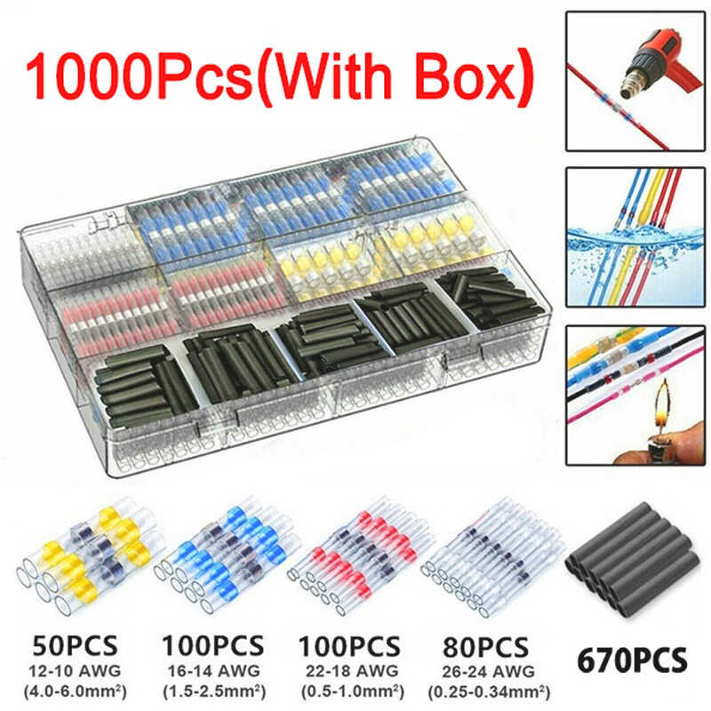 1000Pcs Heat Shrink Butt Connectors - Red, 22-16 AWG Waterproof Wire Terminals