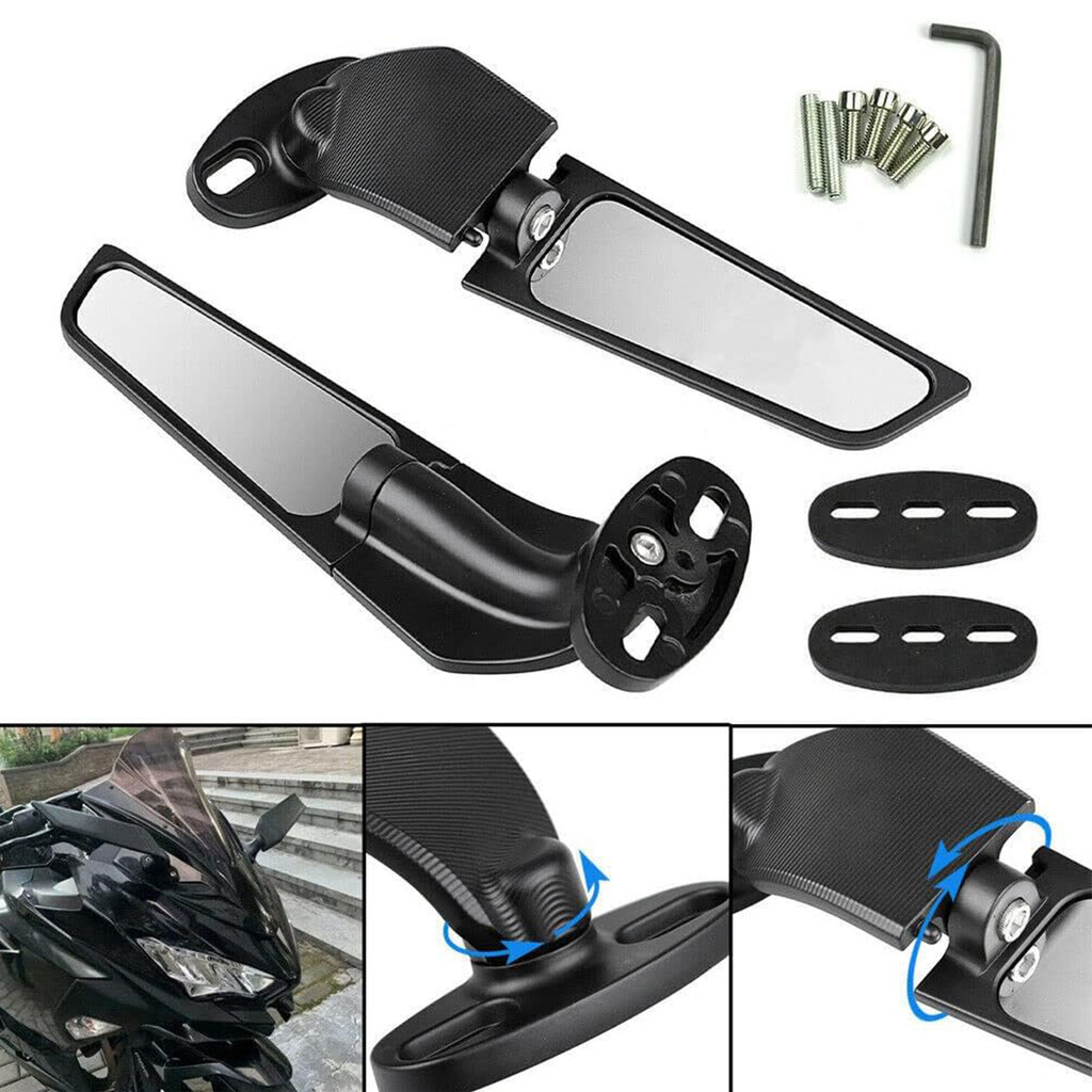 Motorcycle Universal Rearview Mirrors Wind Wing Rotating Side Mirrors ...