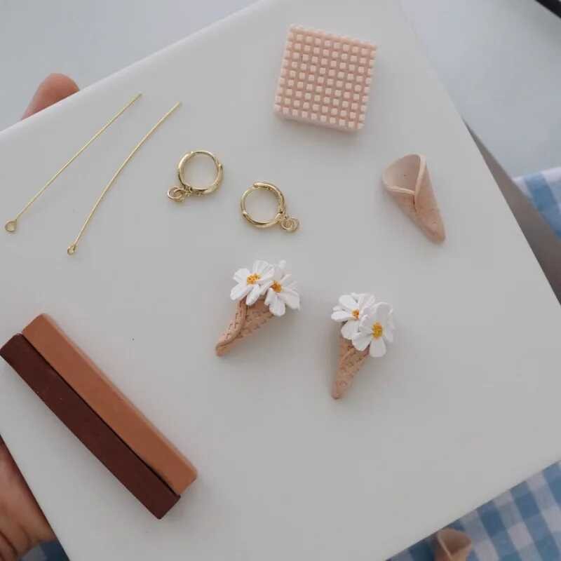 Ice Cream Base Waffle Texture Printing Polymer Clay DIY Earrings ...