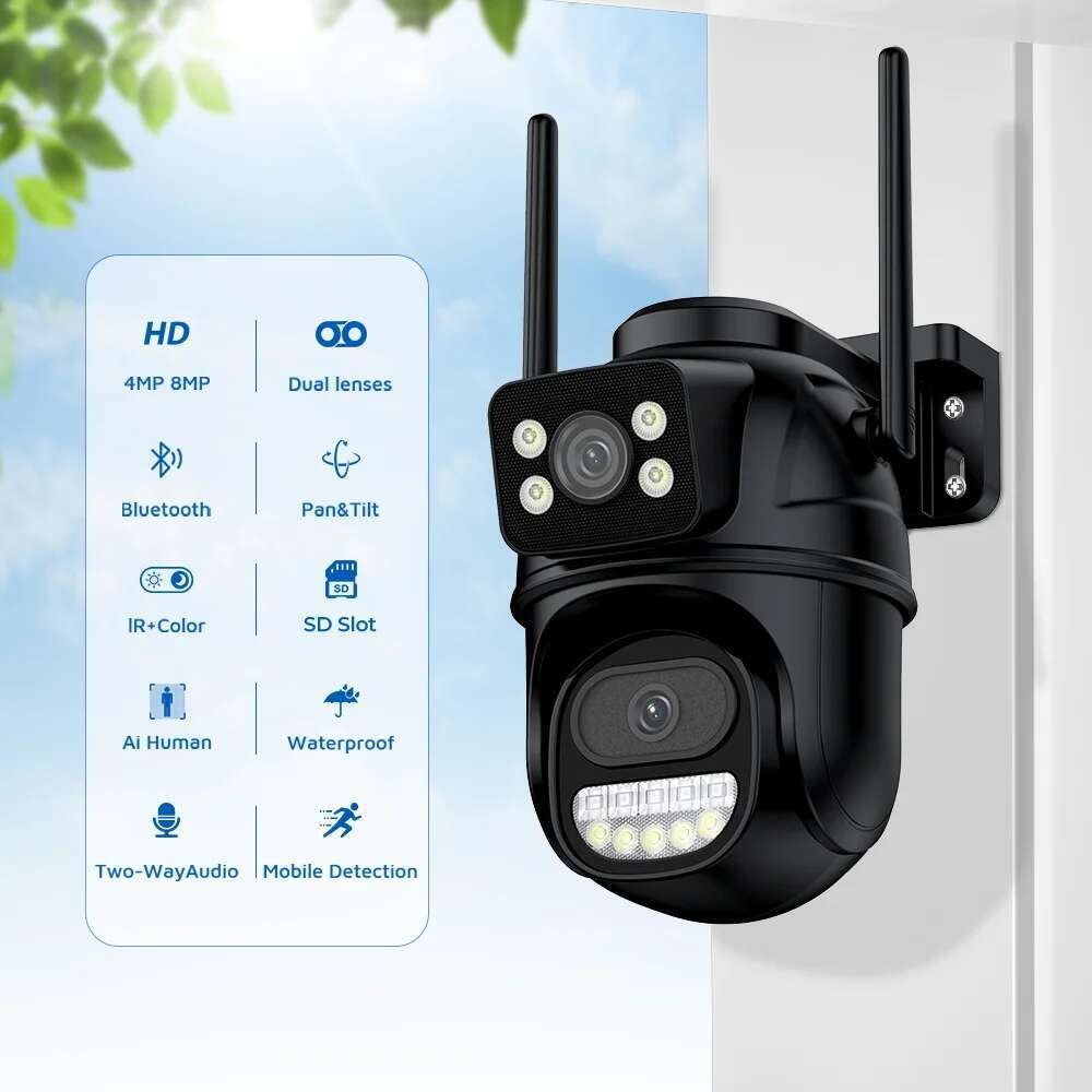 4K 8MP PTZ WIFI Lens Dual Screen IP Camera Outdoor 4MP HD Auto Tracking ...
