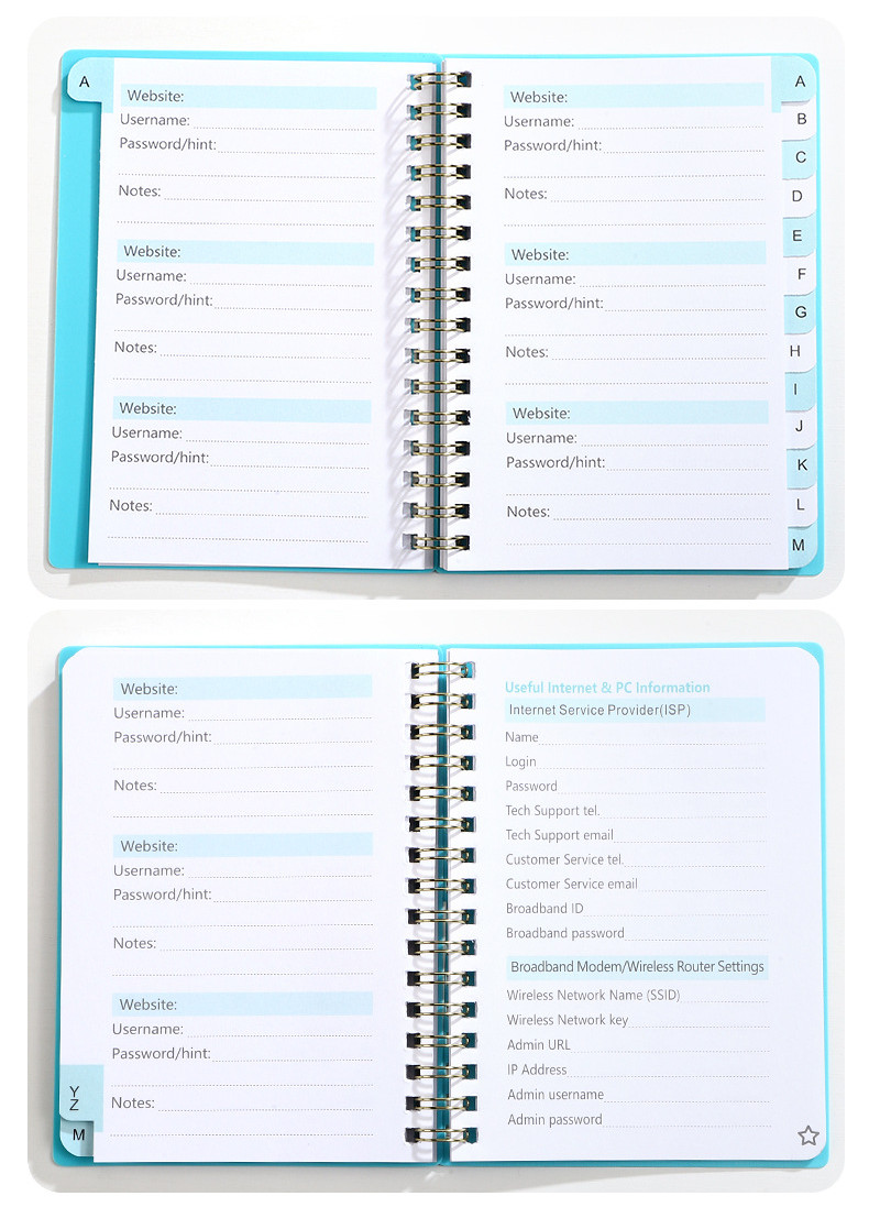 A6 Password Keeper Book Internet Login Notebook with Alphabetical Tabs ...