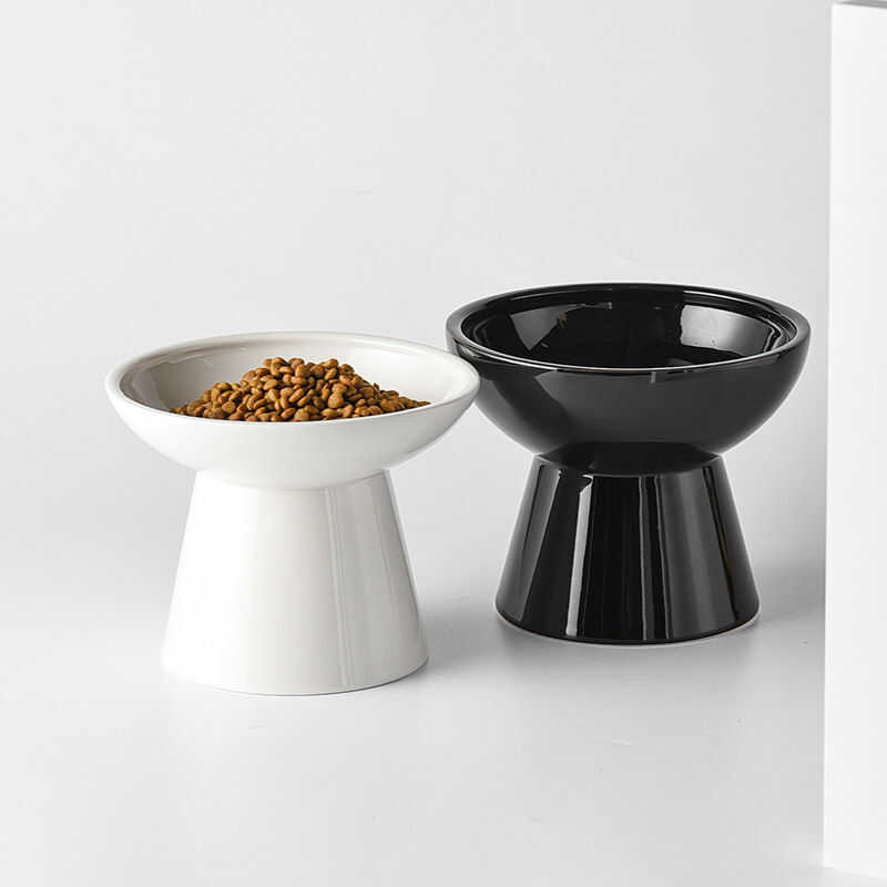 Black LZD Cat Food Holder Ceramic Drinking Rice High Leg Oblique Bowl ...