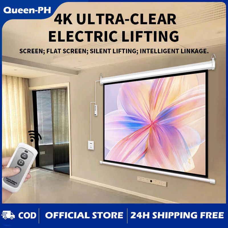 16:9 HD Electric 100 Inch Projection Screen Remote Control Automatic ...