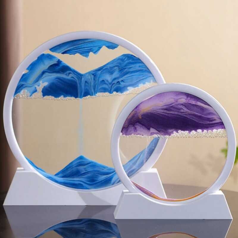 3D Moving Sand Art Picture – Deep Sea Round Glass Display, Stress Relief Desktop Decor