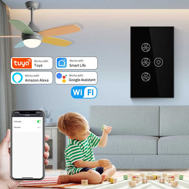 Wifi Tuya Smart Light Ceig Fan Lamp Switch Speed Adjust App Voice Control Alexa Google Home With