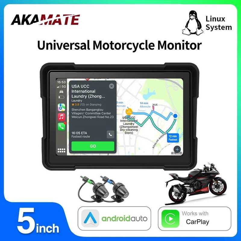5 inch Motorcycle Monitor CarPlay Navigation Android Auto Waterproof ...