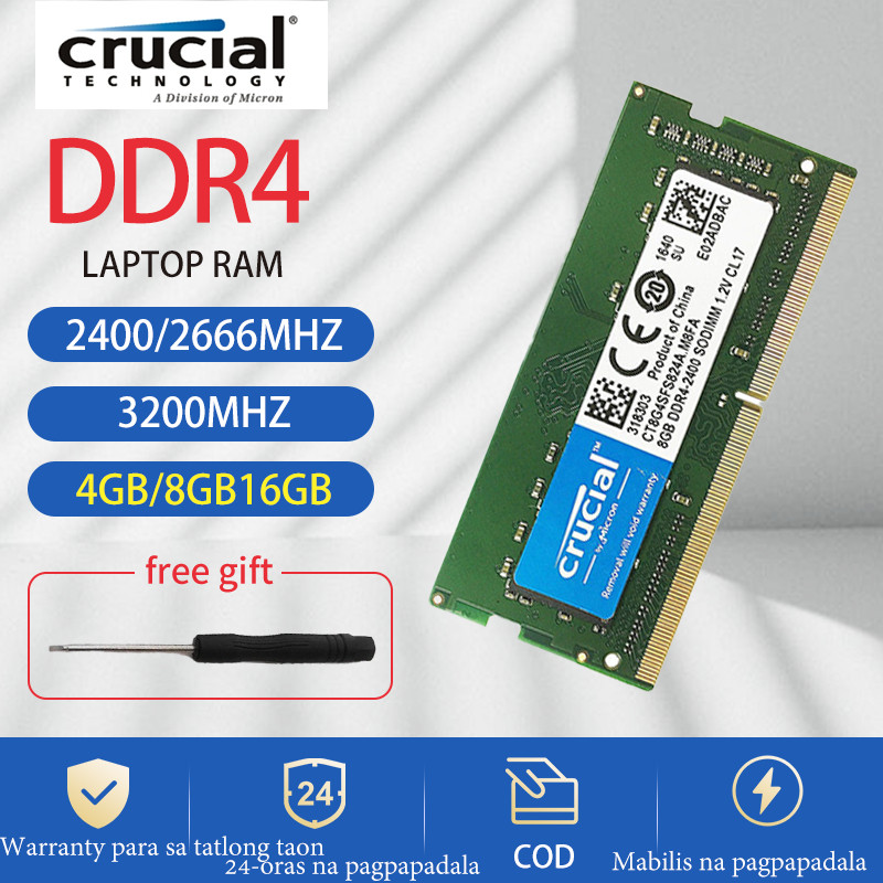 Crucial DDR4 SODIMM Laptop RAM – 4GB/8GB/16GB/32G, 2400/2666/3200MHz, 260-Pin, Lifetime Warranty