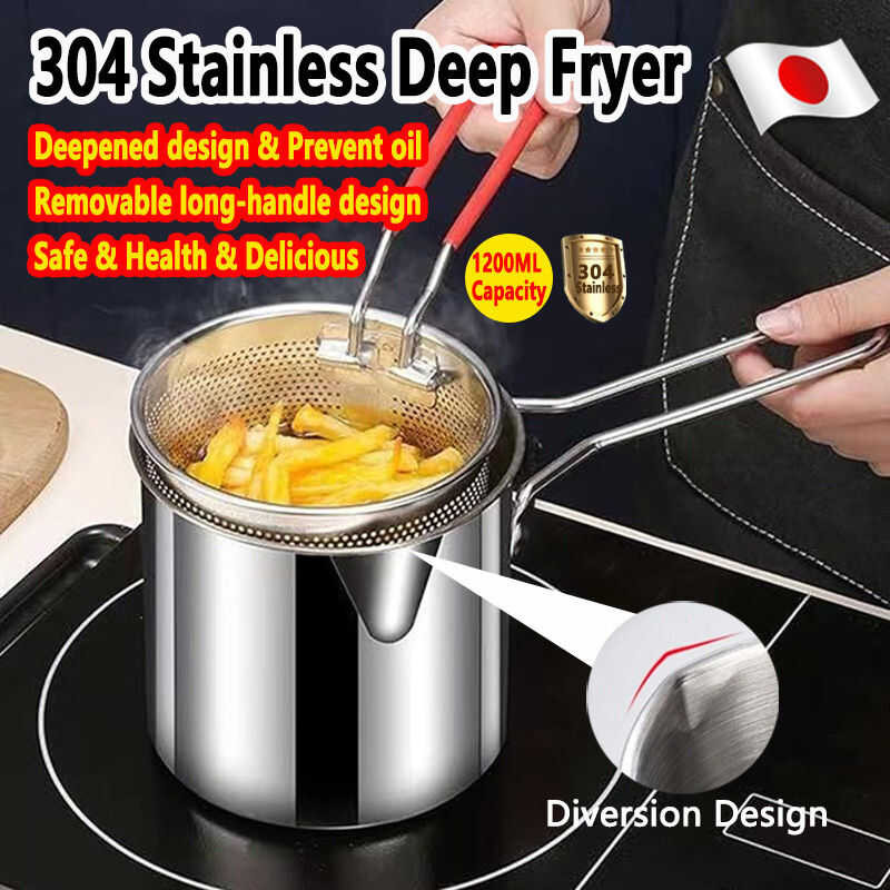 304 Stainless Deep Fryer 1.2L With Filter Screen Mini Pan Oil-Saving ...