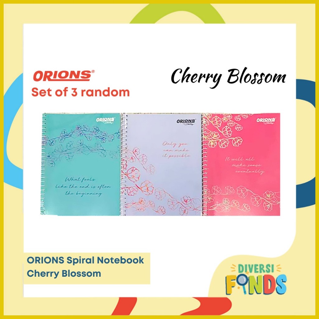♣ Orions Cherry Blossom Spiral Notebook W/Plastic Jacket - Set of 3, 6 ...