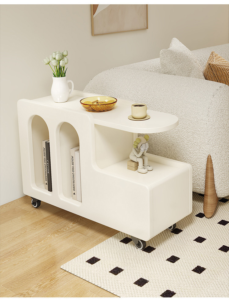Sofa Side Cabinet Movable Side Table With Pulley Small Apartment Living ...